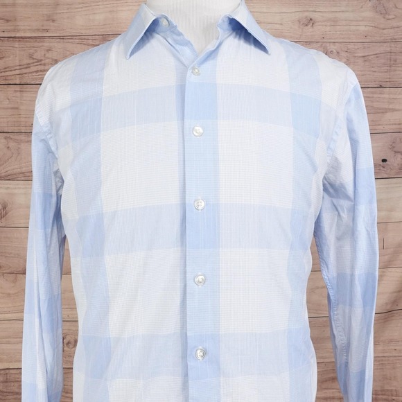 APT.9 Other - APT 9 Shirt Mens XL 17-17.5 34/35 Blue Plaid Button-Up Slim Fit Premier Flex
